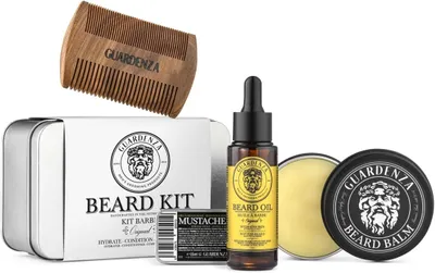 Produktbild von Bartpflege-Set, Bartöl, Bartbalsam, Schnurrbartwachs, Bartkamm, für Bartpflege