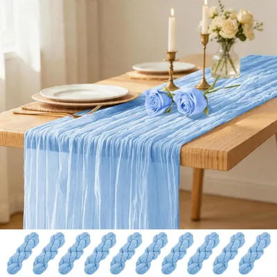 Produktbild von Tischläufer hellblau 10er-Pack 45 x 275 cm Gaze transparent Boho rustikal für Hochzeitsfeier Brautparty Tischdekoration