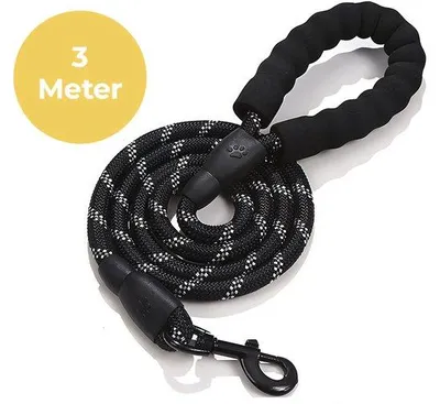 Productafbeelding van Ohpets® Hondenriem 3 meter - Zwart - Reflecterend Nylon Extra Sterk