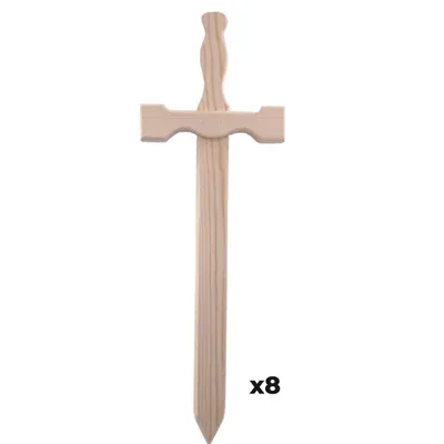 Produktbild von 8 Holzschwerter aus Holz, 39 x 13 cm, roh zum Bemalen, für Mittelalterfest und Kostümparty