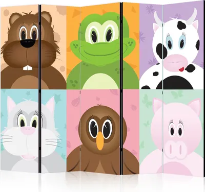 Produktbild von 5-teiliger Einseitiger Vlies Paravent - Cheerful animals II 225x172 cm Für Kinder e-C-0069-z-c