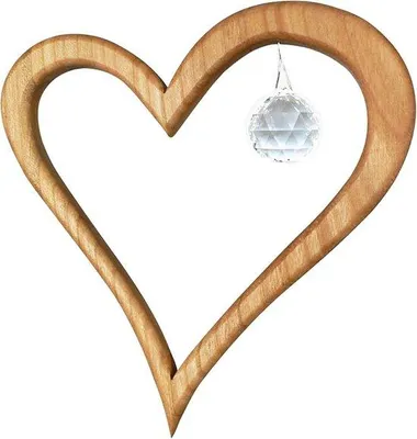 Produktbild von Holz Sonnenfänger Herz mit Kristall - Dekorative Fensterhänger für Regenbogeneffekte