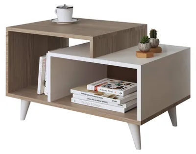 Produktbild von HOMIDEA Sage Couchtisch mit Ablage Moderner Wohnzimmertisch Beistelltisch (Weiß/Avola)