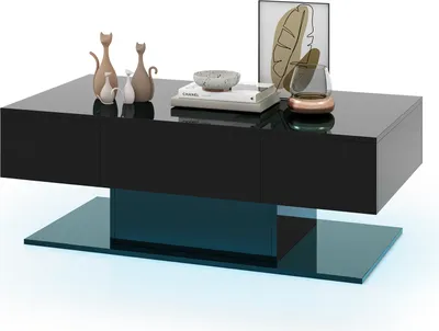 Produktbild von GOPLUS Couchtisch LED Beleuchtung, Wohnzimmertisch Hochglanz mit 2 Schubladen, Sofatisch mit 20 verstellbaren Lichtfarben & Einstellbarer Helligkeit