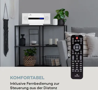 Produktbild von auna V-20 Kompaktanlage - Stereoanlage mit CD-Player und DAB+ Tuner, Mini Hifi Anlage mit UKW-Empfänger, Bluetooth, NFC, USB, MP3, AUX, Fernbedienung, LED-Display, Wandmontage möglich, weiß