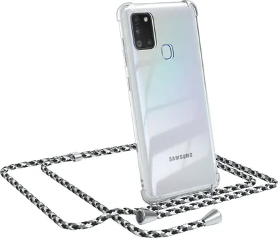 Produktbild von EAZY CASE Handykette kompatibel mit Samsung Galaxy A21s, Handyhülle mit Umhängeband, Handykordel, Schutzhülle Clear, Band in Schwarz