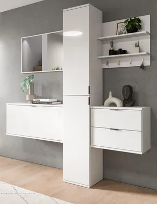Produktbild von Garderobe Set 5-teilig "SystemX" in weiß Hochglanz Garderobenkombination 174 cm