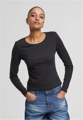 Zdjęcie produktu dla Damska koszulka z długim rękawem Urban Classics Ladies Heat Slim Slongsleeve, czarna – rozmiar 5XL