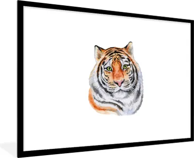 Produktbild von MuchoWow® MuchoWow® Gerahmtes Poster Tiger - Augen - Weiß 90x60 cm - Poster mit zchwarzem Bilderrahmen - Wanddekoration - Fotos
