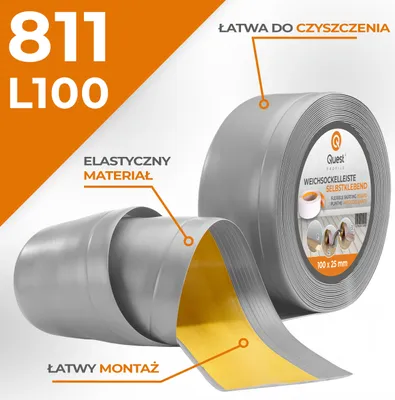 Zdjęcie produktu dla QUEST Listwa przypodłogowa PCV 100x25mm, 10m, samoprzylepna elastyczna, miękka listwa podłogowa, cokołowa, szary