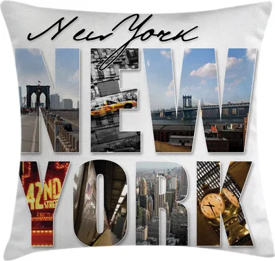 Produktbild von ABAKUHAUS Vereinigte Staaten Kissenbezug, New York Collage, Waschbar mit Reißverschluss Kissenhülle mit Farbfesten Klaren Farben Beidseitiger Druck, 40 x 40 cm, Mehrfarbig