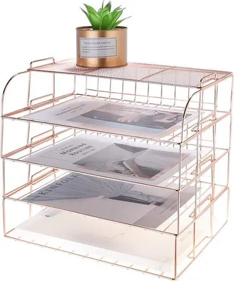Produktbild von Tomivo® Schreibtisch-Organizer – stapelbarer 4‑fach Dokumentenhalter aus Metall, Ablage für Ordner, Zeitschriften & Unterlagen