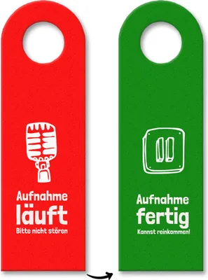 Produktbild von Türanhänger Aufnahme läuft aus Filz in rot und grün Warnschild Türschild filz