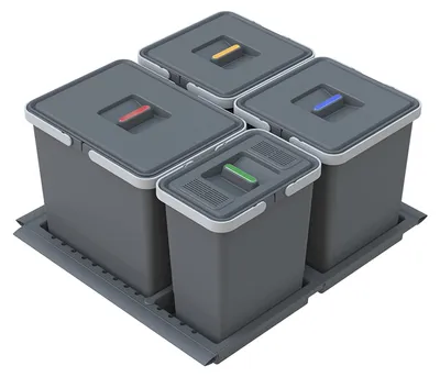 Mülleimer zur Mülltrennung für Schublade, 41 l, 4 Fächer, grau