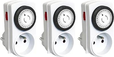 Productafbeelding van Mechanische Tijdschakelaars - Dagtimers Programmeren - Verlichting Sturen - Zonder Installatie - 3 stuks - Wit