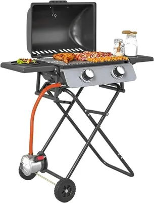 Produktbild von Gasgrill Grillwagen 5,6 kW mit 2 Brennern, Rollen und Seitentischen