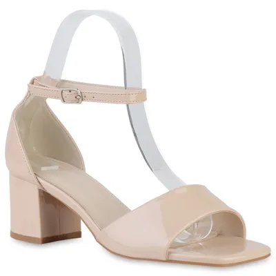Produktbild von VAN HILL Damen Klassische Sandaletten Blockabsatz Abend-Schuhe 840342, Farbe: Beige, Größe: 36