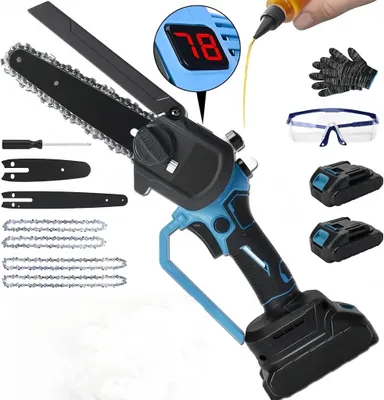 Produktbild von 6/8 Zoll Akku-Kettensäge,Mini Kettensäge,Fortgeschrittene digitale Anzeige，2x 21V 2000 mAh wiederaufladbare Mini-Kettensäge für Gartenkürzung Holz