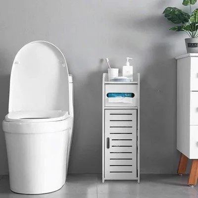 Immagine prodotto di Scaffale da bagno bianco a 3 ante con ripiano e portasciugamani, 17x22x56 cm