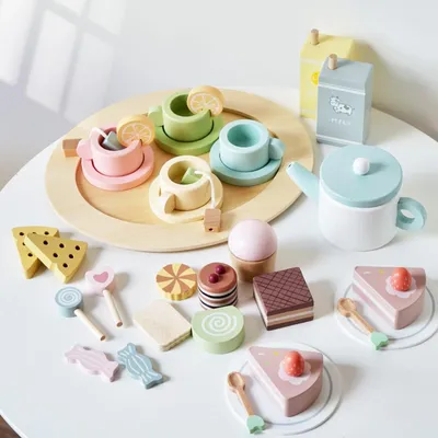 Productafbeelding van Holz theeservies set - Theepot - Theeglazen - Speelgoed - Accessoires voor kinderkooktoestellen - Educatief speelgoed