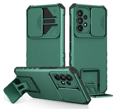Image de Etui pour Samsung Galaxy A23 4G étui de protection militaire double couche avec support et protection coulissante de l'appareil photo vert