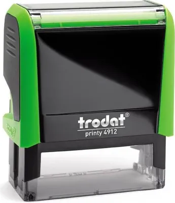 Produktbild von Stempel Trodat Printy 4912 (47x18 mm - 5 Zeilen) Gehäuse gruen, e  individueller Textplatte mit ihrem Wunschtext und schwarzem Stempelkissen