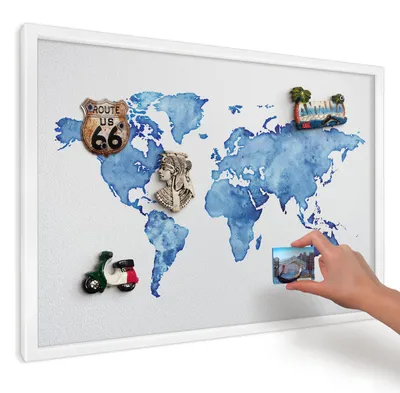 Produktbild von Magnettafel 60x40 cm mit weißem Rahmen - Magnetische Metalltafel, Magnetpinnwand zur Wandmontage für Wohnzimmer, Küche, Flur, Kinderzimmer und Büro - Aquarellkarte