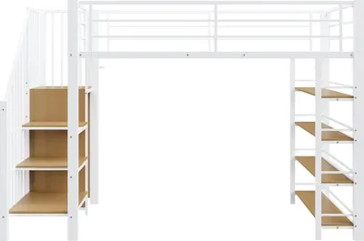 Produktbild von Flieks Etagenbett 90x200cm mit Regal, Kinderbett Hochbett mit Treppe und Kleiderstange, Jugendbett Einzelbett mit Rausfallschutz und Lattenrost, Weiß
