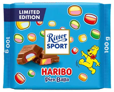 Immagine prodotto di Ritter Sport Pico Balla, cioccolato al latte intero Haribo, tavoletta da 100g