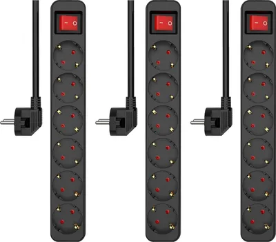 Image de Lot de 3 multiprises ELRO ES106, 6 prises, avec interrupteur et câble de 1,5 mètre – Adapté aux enfants