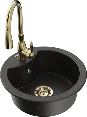 Produktbild von Mexen Diego 1-Becken-Granit-Spüle mit Mischbatterie Savita, Schwarz/Gold metallisch - 6512-75-672601-50