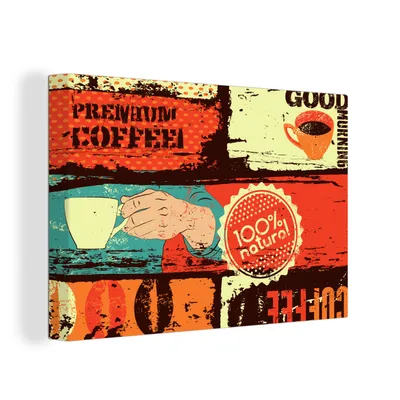 Produktbild von OneMillionCanvasses® - Leinwandbilder - 150x100 cm, Kaffee - Vintage - Collage, Wandbilder Kunstdruck Wanddekoration