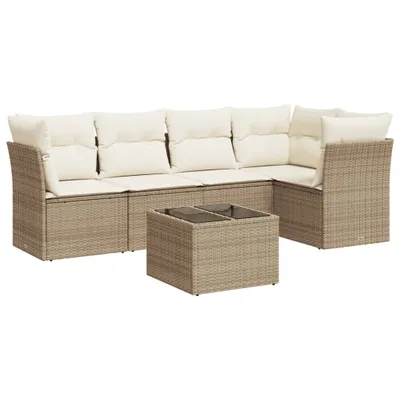 Produktbild von vidaXL 6-tlg. Garten-Sofagarnitur mit Kissen Beige Poly Rattan