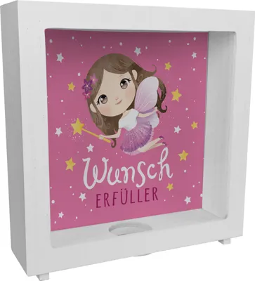 Produktbild von Fee Rahmen Spardose aus Holz mit Spruch Wunscherfüller