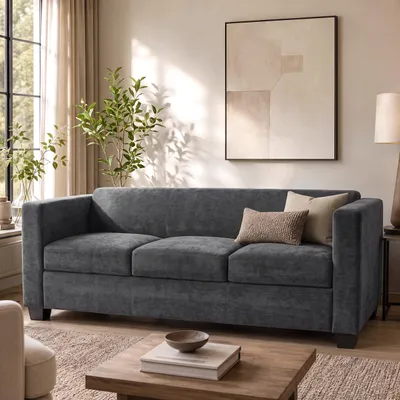 Productafbeelding van 3-zits bank Lille, loungebank, stof/textiel chenille (260g/m²), veerophanging, kleur donkergrijs, afmetingen: 190 cm