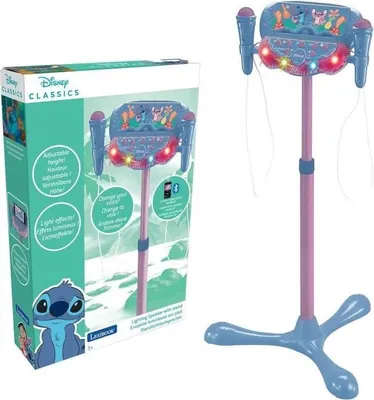 Produktbild von Stitch-Mikrofon auf verstellbarem, beleuchtetem Ständer mit Lautsprecher, 2 Mikrofonen und Stimmeffekten, Bluetooth-Lautsprecher