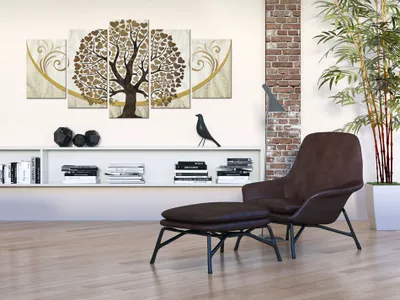 Produktbild von Akustikbild Baum Liebe 200x100 cm Bilder Akustikschaum Hochleistungsschallabsorber Schallschutz Leinwand 5 tlg Wandbild Raumakustik Schalldämmung b-C-0073-b-n
