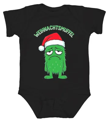 Productafbeelding van KERSTMUTSTMUTS - Grappig kerstcadeau, groene monsterhoed, unisex babyromper, zwart, maat 0/3