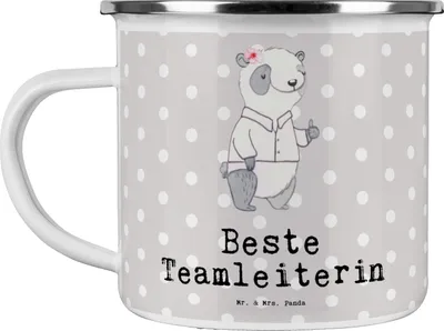 Produktbild von Mr. & Mrs. Panda Teetasse Panda Beste Teamleiterin - Grau Pastell - Geschenk, Vorgesetzte, Abschiedsgeschenk, Kaffeepott, becher emaille, Pott, Kollegin, Teebecher, Tasse