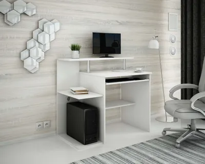 Produktbild von Computertisch LARS weiß 100x91x58 cm (BxHxT) mit Tastaturauszug und Regalböden