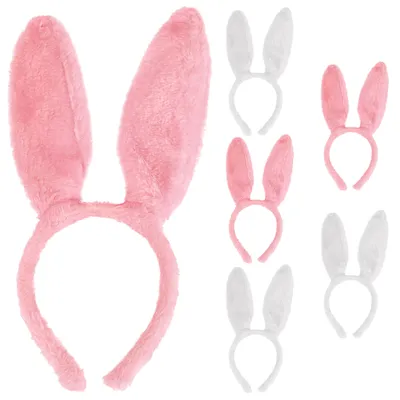 Produktbild von Haarreif Bunny 6er Set pink weiß Polyester 19x29x2cm Osterdeko JGA Verkleidung Party-Accessoire Reif mit Hasenohren Plüsch