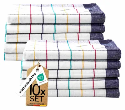 Produktbild von Sterzbachs Geschirrtücher Premium 10er Kariert GSM 100% Baumwolle waschbar pflegeleicht hochwertig strapazierfähig hautfreundlich 50x70 cm Blau