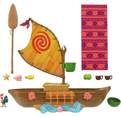 Produktbild von Mattel Disney Vaiana Kanu-Spielset mit Heihei-Figur und 9 Zubehörteilen