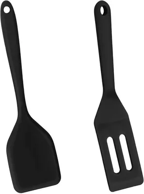 Image de Lot de 2 spatules en silicone - Spatules à biscuits résistantes à la chaleur avec perforations (noir)
