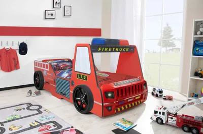 Produktbild von Autobett Kinder 90x200 cm Feuerwehrbett "Rio Firetruck" mit Bettwäsche