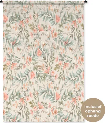 Produktbild von MuchoWow® Wandteppich Wandbehang Blumen - Vintage - Pastell 120x180 cm Tapisserie Dekoration Wandtuch - Schlafzimmer - Dekorationen für das Haus