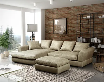 Produktbild von Couchgarnitur TIZIAN L-Form Wildlederoptik-Beige/Otto.. Links + Hocker