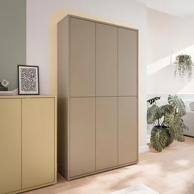 Produktbild von Forte ALICE SPRINGS Schuhschrank 100 110, modern-minimalistisch, 6-türig, Flurschrank, Holzwerkstoff, Taupe, 109,2 cm breit x 191,9 cm hoch x 34,9 cm tief