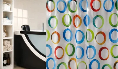 Produktbild von Spirella Rings Duschvorhang 180x200cm Modernes Kreis Design Textil Bunt Waschbar