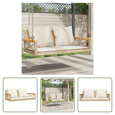 Produktbild von The Living Store Hängebank mit Kissen Beige 109x62x40 cm Poly Rattan